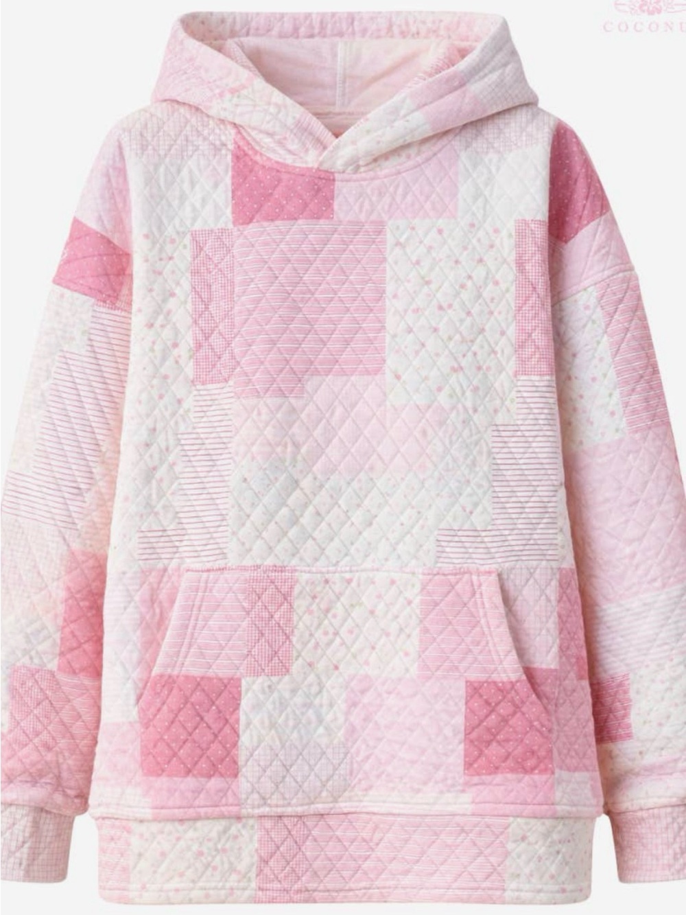 Sunkissed Coconut Cozy Patchwork Pink Quilted Sweatshirt hoodie NWT - Picture 4 of 5